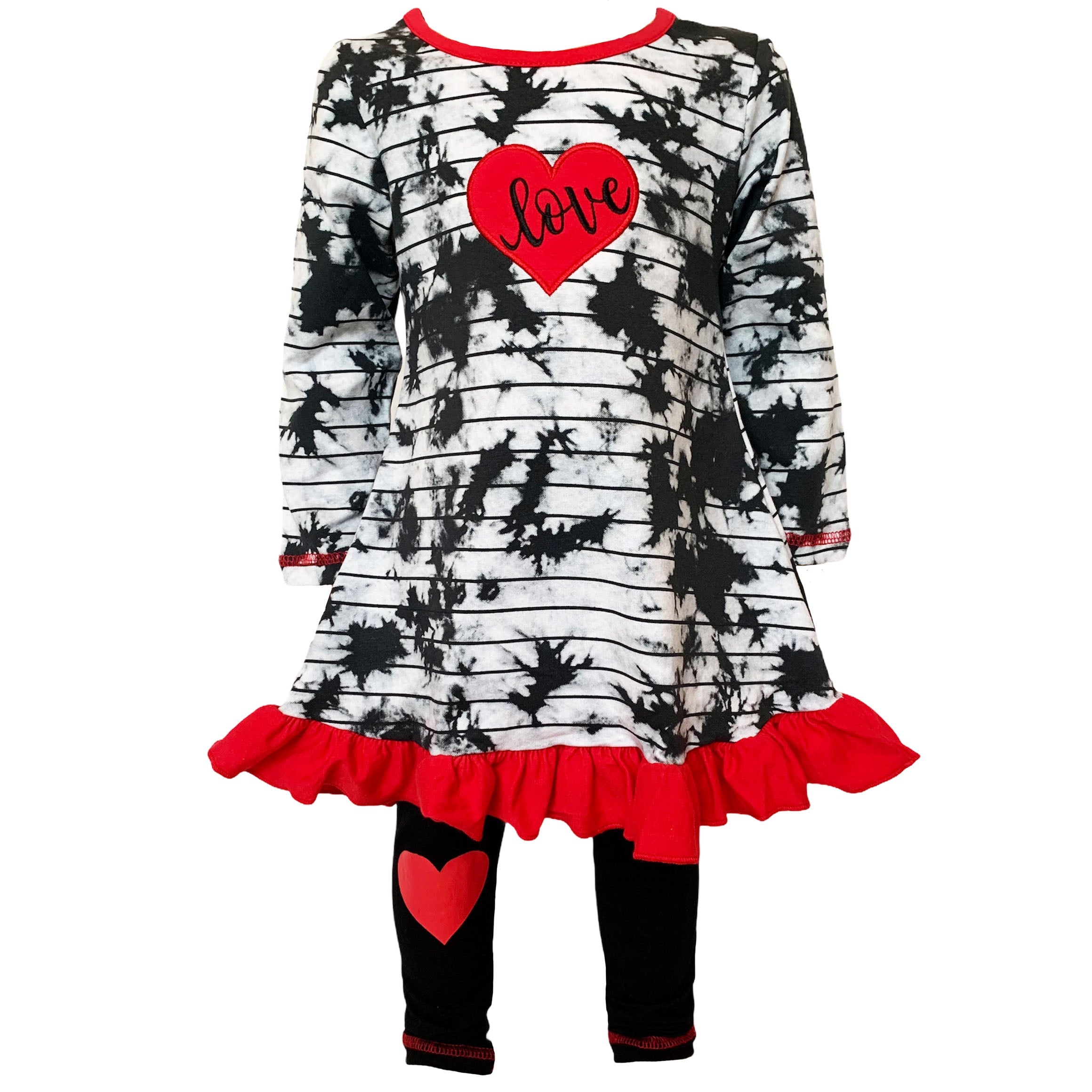 Girls Valentine's Day Heart Tie Dye Dress and Leggings Outfit Set