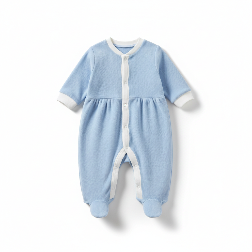 Baby Boy Romper - Soft Blue & White