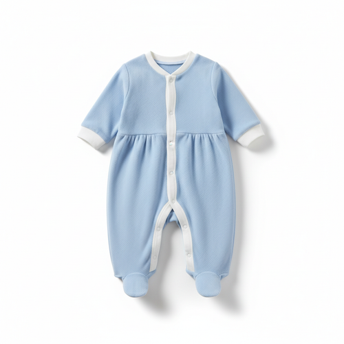 Baby Boy Romper - Soft Blue & White