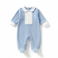 Baby Boy Romper - Soft Blue & White