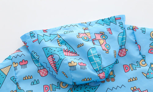 Baby Boy Cartoon Pattern Zipper Front Design Mesh Cloth Jacket Coat